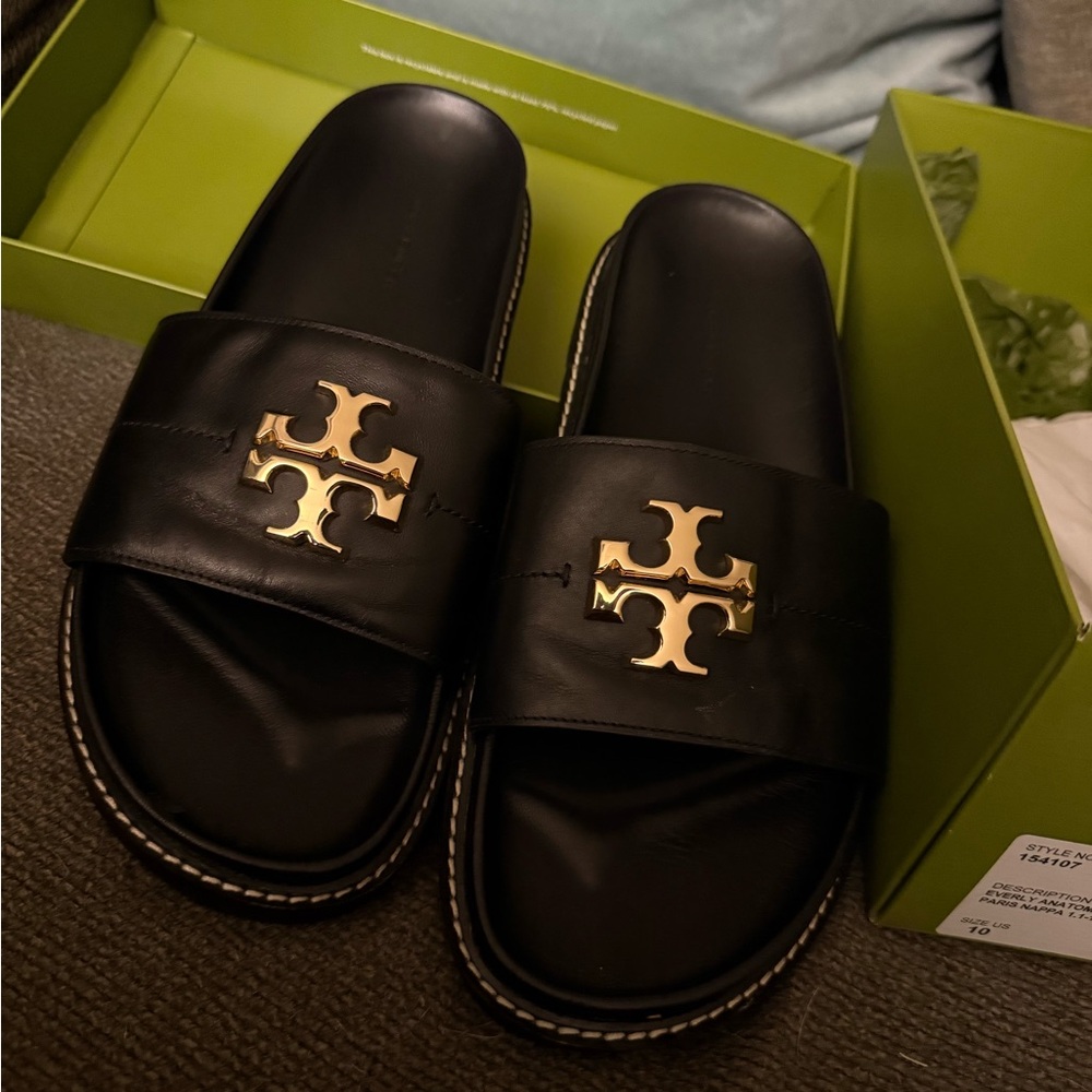 Tory Burch Black and Gold Sandals